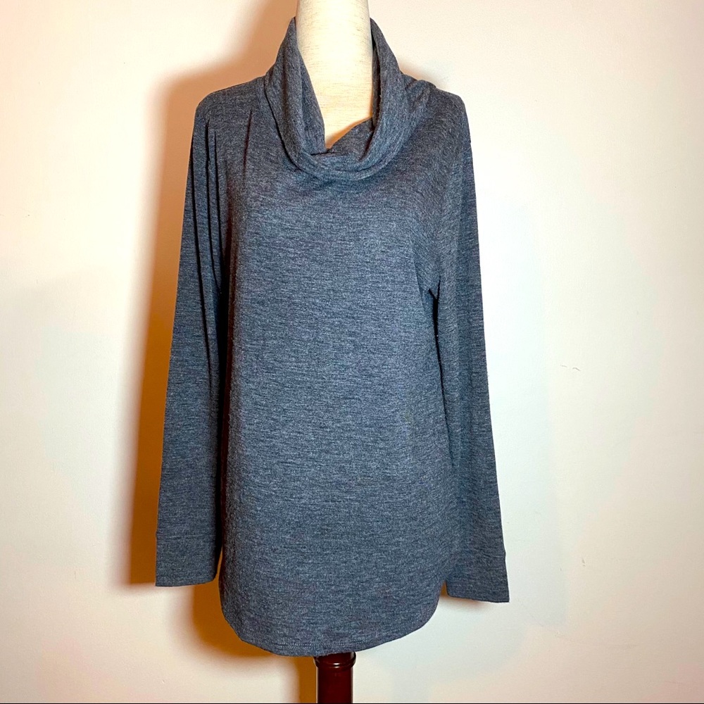 Joan Vass Heather Grey Cowl Turtleneck L Large